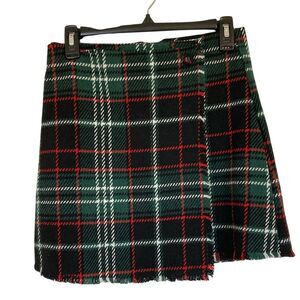 GB Girls Plaid‎ Faux Wrap Skirt Green Red Black Size 14 Holiday Winter Preppy